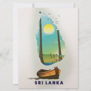 Invitación Cartel turístico de Sri Lanka con mapa ilustrado.
