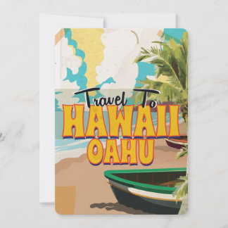 Invitación Cartel vintage de viaje a Hawaii OAHU