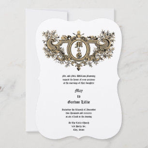 Invitación Cartela Barroca Rococó con Corazones y Pájaros en