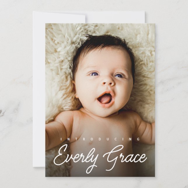 Invitación Cartelaje Nombre Personalizado Bebé Foto nacimient (Anverso)