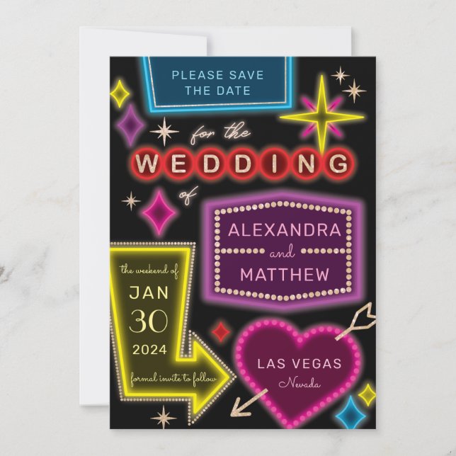 Invitación Carteles de marquesina de neón Las Vegas Save the  (Anverso)