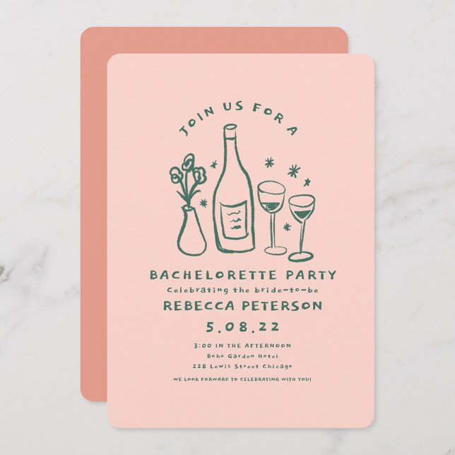 Invitación Carteles Retro Fiesta de Bachelor Verde Rosa (Subido por el creador)