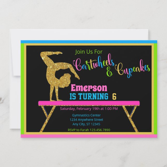 Invitación Carteles y copos Gimnasia Fiesta de cumpleaños (Anverso)