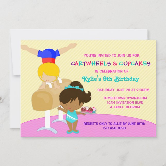 Invitación Carteles y copos Gimnasia Fiesta de cumpleaños (Anverso)