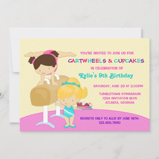 Invitación Carteles y copos Gimnasia Fiesta de cumpleaños (Anverso)