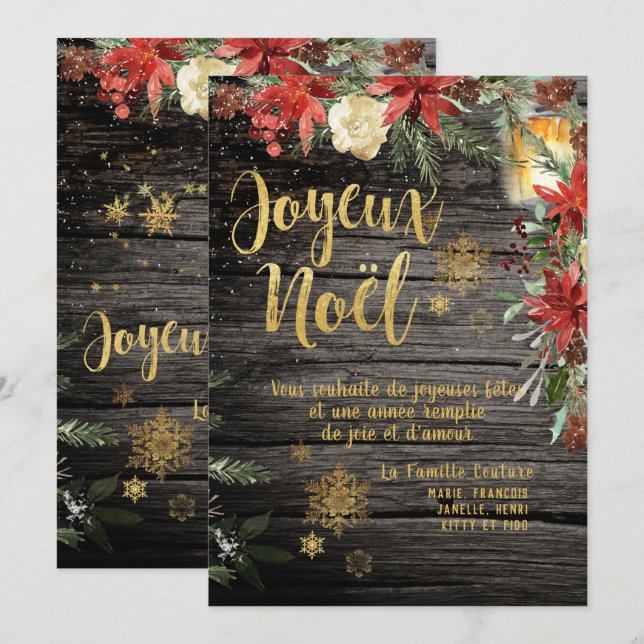 Invitación Cartera de oro de Woodland Francés Joyeux Noel (Anverso / Reverso)