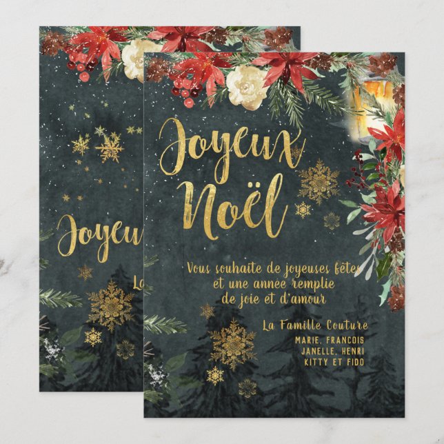 Invitación Cartera de oro de Woodland Francés Joyeux Noel (Anverso / Reverso)