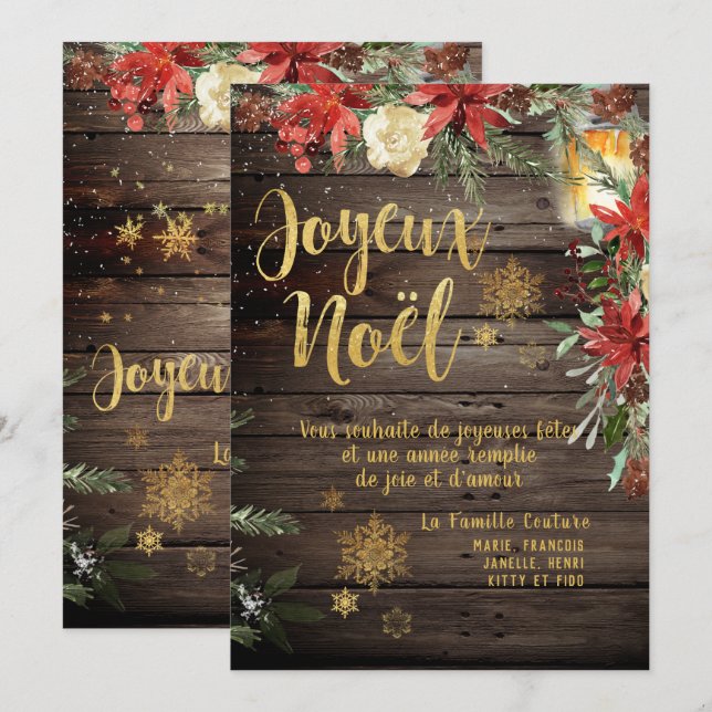 Invitación Cartera de oro de Woodland Francés Joyeux Noel (Anverso / Reverso)