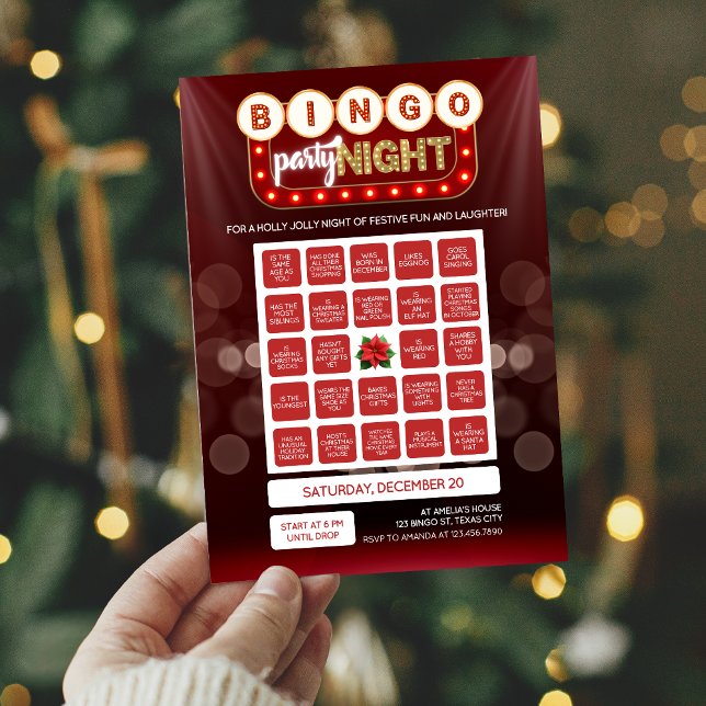 Invitación Cartón de Bingo de Vacaciones de Navidad (Holiday Ladies Night Out Christmas Holiday Bingo Game Card Invitation)