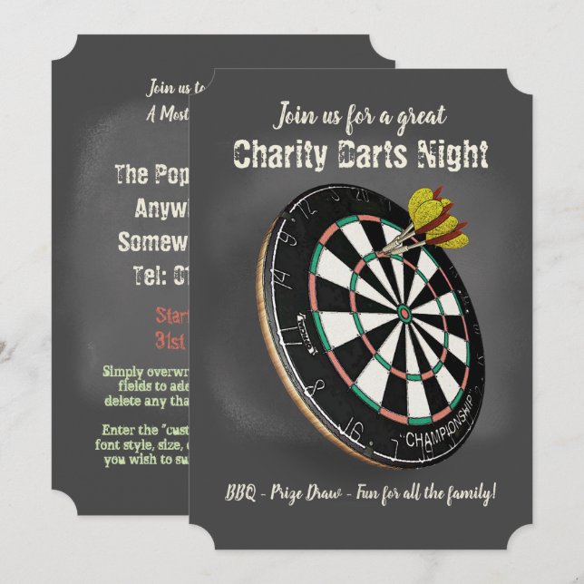 Invitación Cartón de eventos del equipo Darts y Chalkboard (Anverso / Reverso)