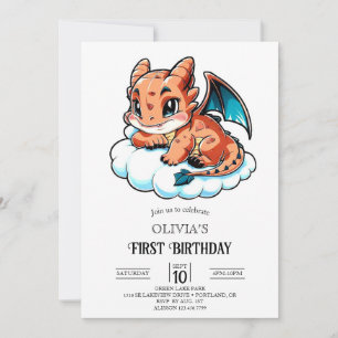 Invitación Cartoon Elegance Digital Dragon 1er cumpleaños