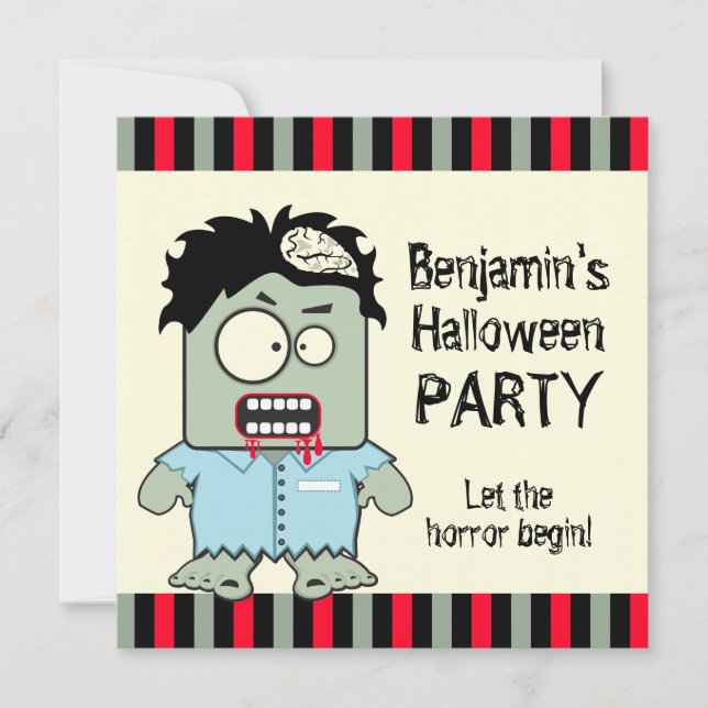 Invitación Cartoon Zombie Halloween Party (Anverso)