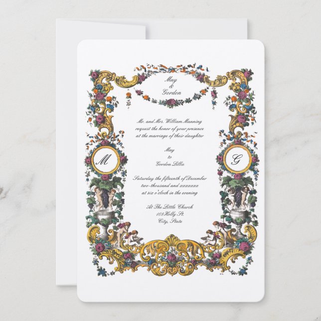 Invitación Cartouche floral estilo barroco de la era victoria (Anverso)