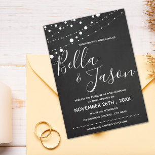 Invitación Cartucho con luces de cadena Boda blanco negro