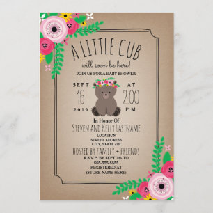 Invitación Cartucho de Boho Bear inspirado en Baby Shower