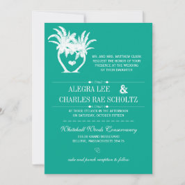 Invitación Cartucho de destino del árbol de palmas Verde azul
