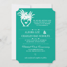Invitación Cartucho de destino del árbol de palmas Verde azul