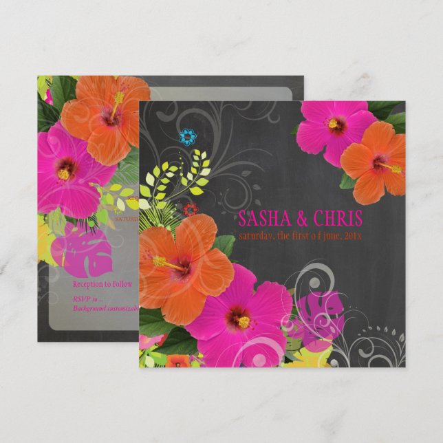 Invitación Cartucho de PixDezines/Pink/Naranja Hibiscus (Anverso / Reverso)
