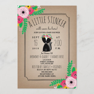Invitación Cartucho floral Boho Skunk Inspirado en Baby Showe