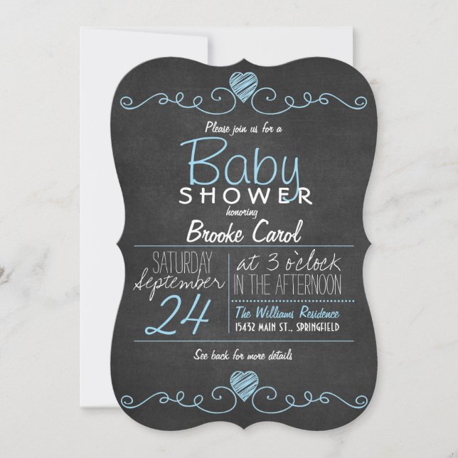 Invitación Cartucho Rústico Azul y Blanco, Baby Shower del co (Anverso)