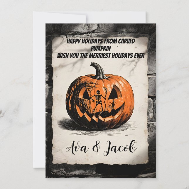Invitación Carved Pumpkin Holiday Card Thanksgiving Halloween (Anverso)