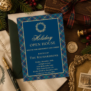 Invitación Casa Abierta Clásica de Navidad con Corona de Cuad