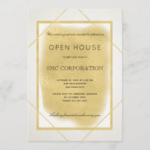 Invitación Casa abierta corporativa formal con marcos de oro