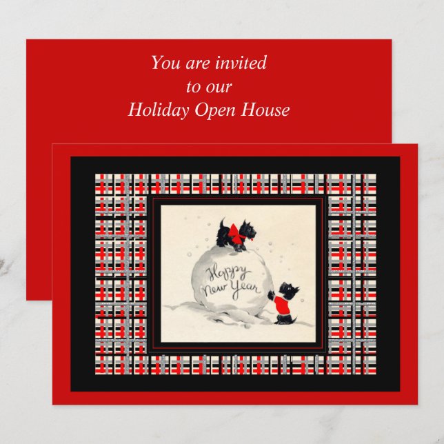Invitación Casa abierta de Año Nuevo del perro Scottie (Anverso / Reverso)