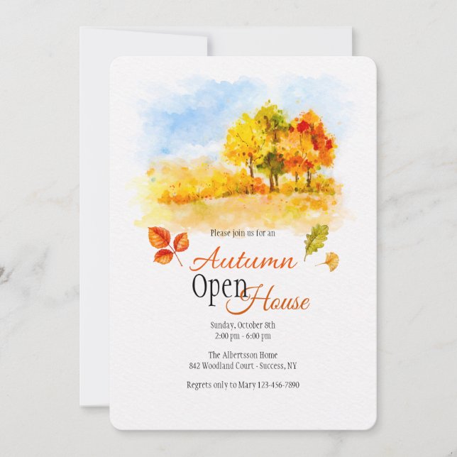Invitación Casa abierta de árboles de otoño (Anverso)