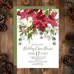 Invitación Casa Abierta de Fiestas de Poinsettias de Acuarela