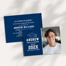 Casa abierta de graduación de foto azul marino mod