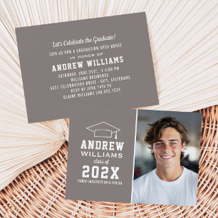 Invitación Casa abierta de graduación de foto en taupe modern