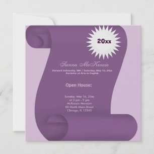 Invitación Casa abierta de graduación (Púrpura)