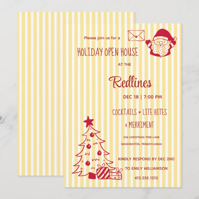 Invitación Casa Abierta de Holiday con estilo Flavescente y d (Anverso / Reverso)