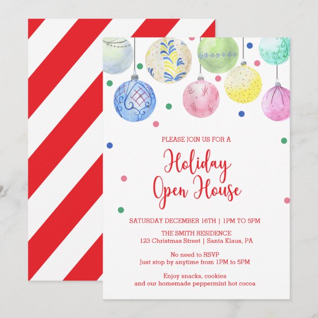 Invitación Casa Abierta de Holiday Ornament (Anverso / Reverso)