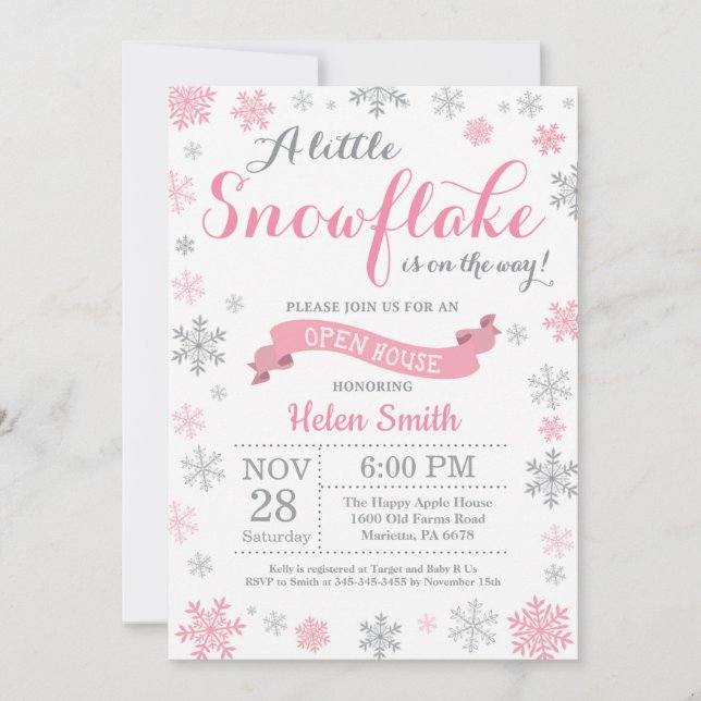 Invitación Casa Abierta de Invierno Copo de Nieve  (Anverso)
