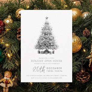 Invitación Casa Abierta de Navidad Árbol de Navidad de Plata