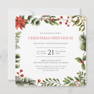 Invitación Casa Abierta de Navidad con Acuarela Fiesta