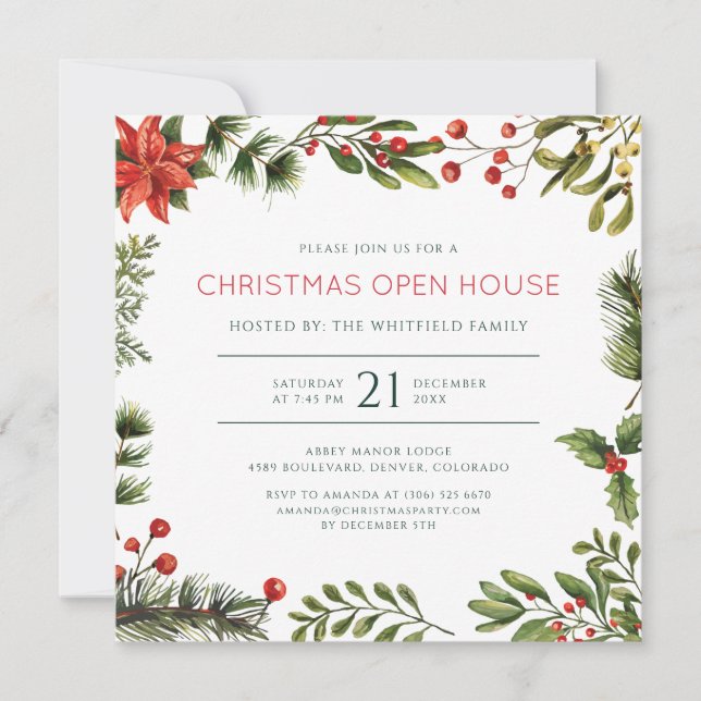 Invitación Casa Abierta de Navidad con Acuarela Fiesta Navide (Anverso)