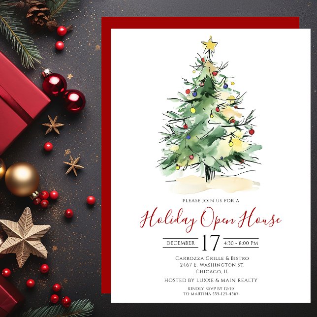 Invitación Casa Abierta de Navidad con árbol de Navidad en ac (Subido por el creador)