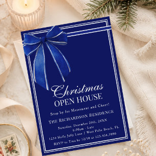 Invitación Casa Abierta de Navidad con Lazo Coquette de Azul 