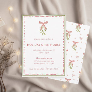 Invitación Casa abierta de Navidad con muérdago en acuarela