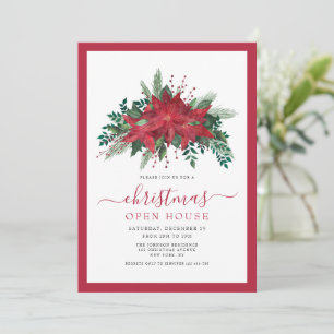 Invitación Casa Abierta de Navidad con Poinsettia Roja Elegan
