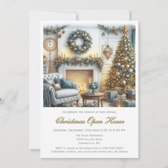 Invitación Casa Abierta de Navidad Elegante   (Anverso)