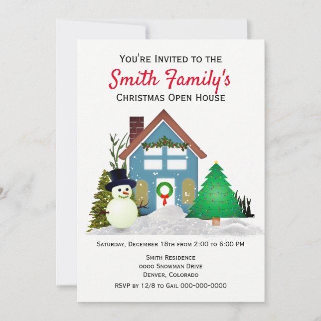 Invitación Casa Abierta de Navidad Estilo Familiar Fiesta  (Anverso)