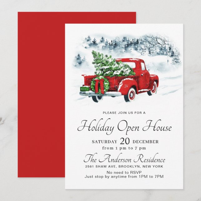 Invitación Casa abierta de Navidades de camionetas rojas de é (Anverso / Reverso)
