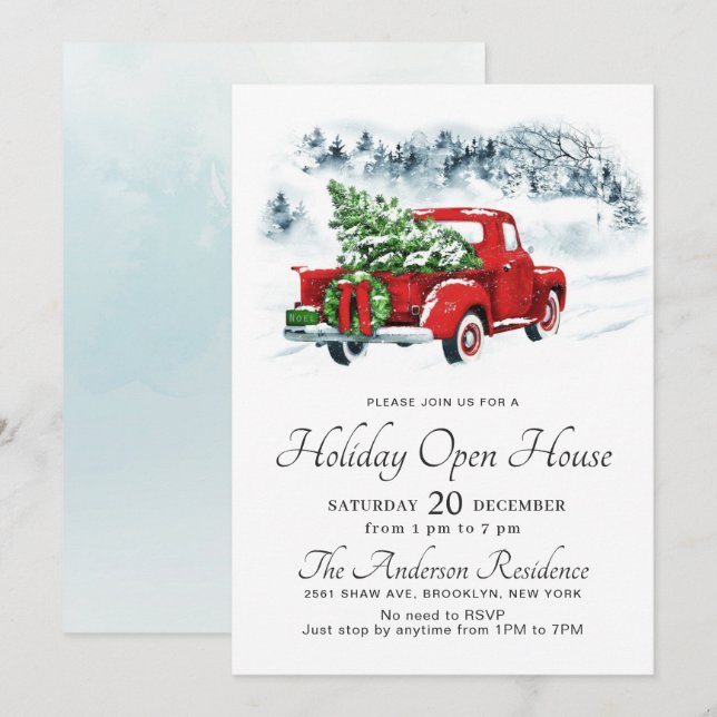 Invitación Casa abierta de Navidades de camionetas rojas de é (Anverso / Reverso)