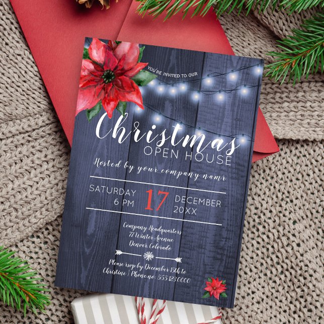 Invitación Casa abierta de Navidades de luces blancas rojas d (Subido por el creador)
