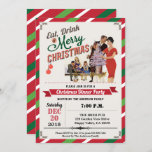 Invitación Casa abierta de Navidades retro fiesta<br><div class="desc">[Todos los textos son editables, excepto "come, bebe y Feliz Navidad". ¡Consiga este diseño elegante ahora! Ocasión: Fiesta de navidades, intercambio de ornamentos, brunch, cena, fiesta de la suerte de la olla, calentamiento de la casa, fiesta de retiroTema: Navidades, ornamento exchangeStyle: retro, vintage, rústicoColores: rojo, marrón, verde, colores festivos. Gráficos:...</div>