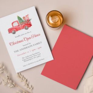 Invitación Casa abierta de Navidades rojos de vacaciones
